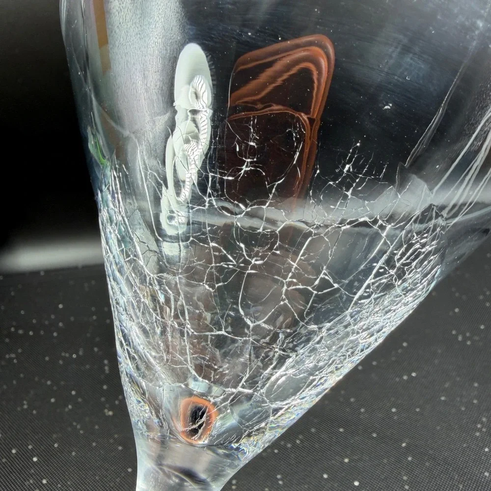 Pier 1 Clear Slanted Rim Crackle Glass Martini Cocktail Stemware Clear Art Glass